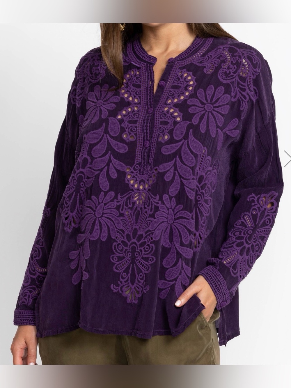 Embroidered Purple Women's Tunic Top ELIDA BLOUSE